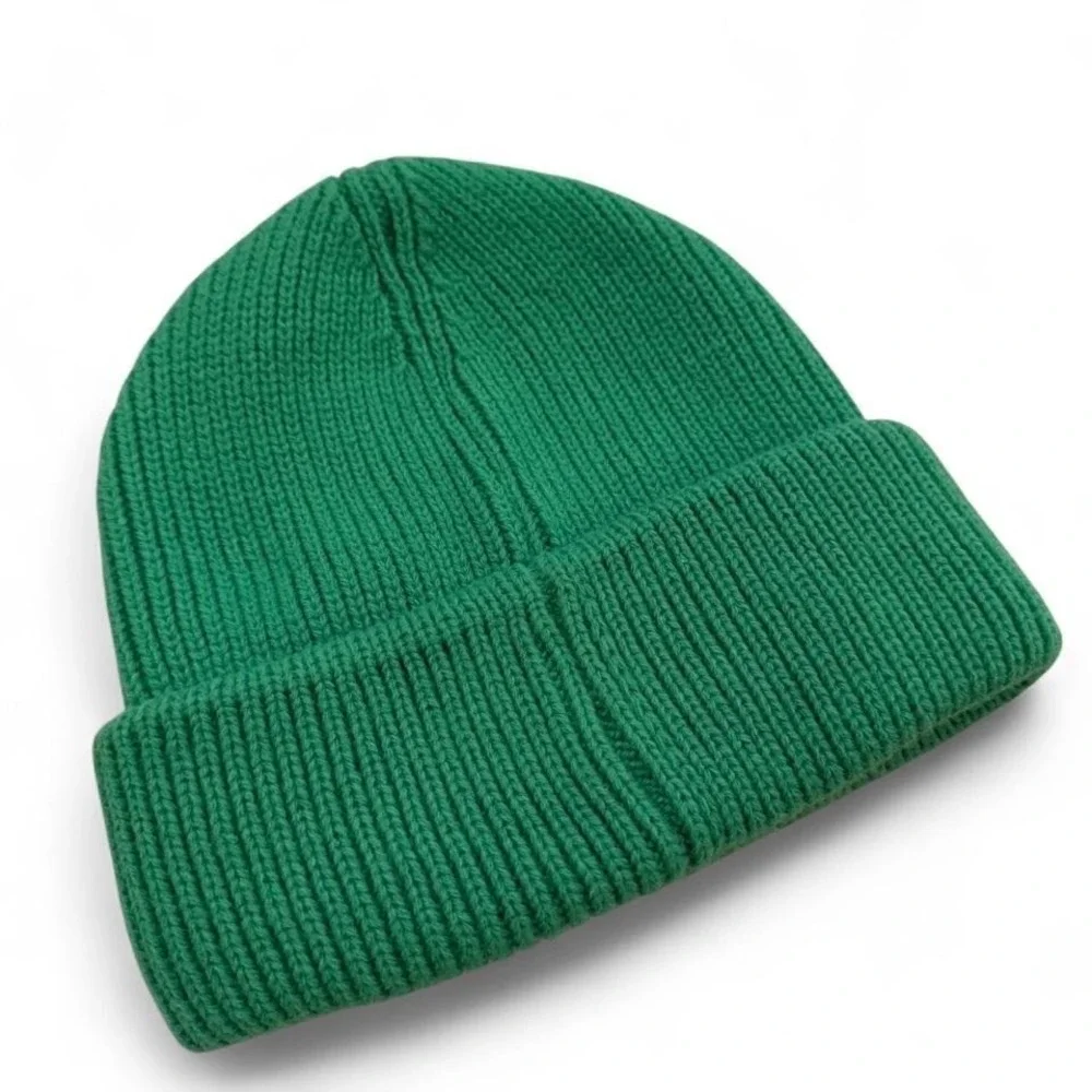 Green knit beanie with embroidered logo
